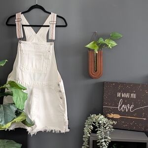 NWOT American Eagle White Overall with Rainbow Stripe Detail - L - 100% Cotton.